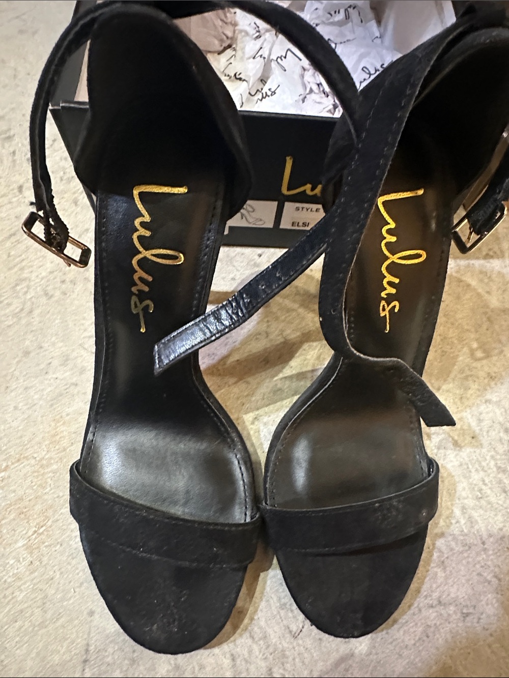 Lulu's Black Suede Ankle-Strap Heels